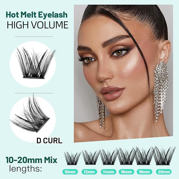 Bodermincer Lash Clusters D Curl Black/Brown/Colored Lashes 10-12-14/12-14-16/16-18-20mm Mixed Lash Clusters Kit For Beginner (Y09# 14-16-18mm Mixed)