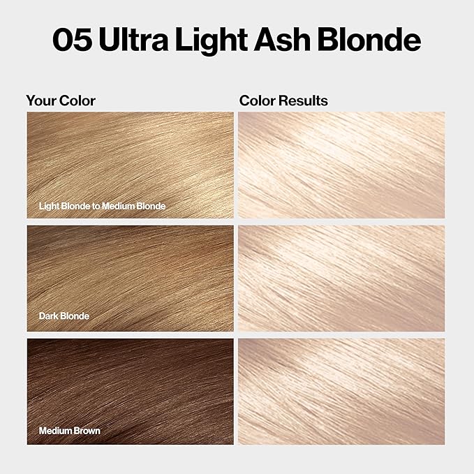 Revlon ColorSilk with Bond Repair Complex, Blonde Permanent Hair Color, 100% Gray Coverage, Ammonia Free Hair Dye, Vegan Keratin, 05 Ultra Light Ash Blonde (Pack of 3)