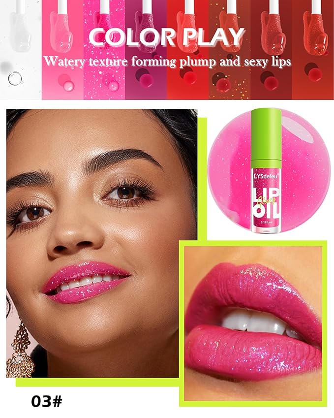 Lip Oil Lip Glaze-1Pcs Big Brush Head Hydrating Pink Lip Glow Oil,Shiny Transparent Lip Gloss Plumping,Long Lasting Non-sticky Clear Glow Reviver Lip Care Oil,Christmas Lip Makeup Gift-03#