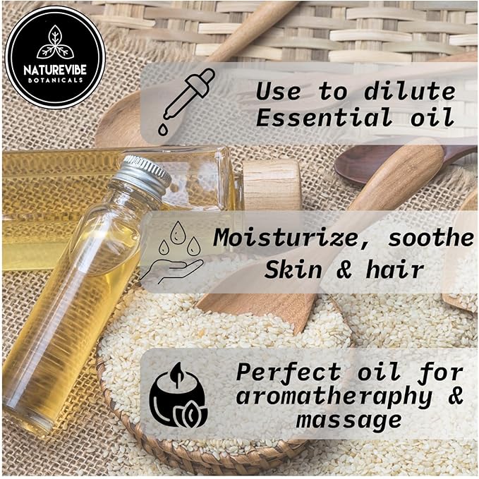 Naturevibe Botanicals Sesame Oil 32 Ounces | 100% Pure and Natural | Great for Skin Care and Hair Care