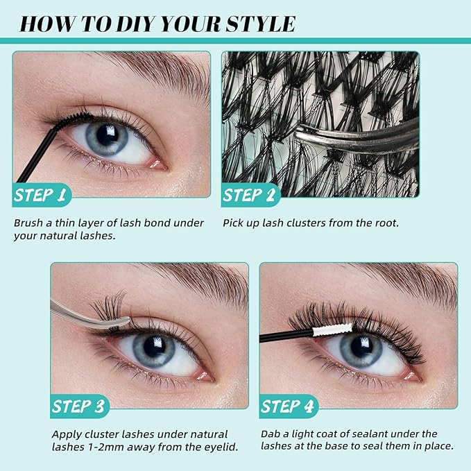 Lash Clusters Kit 320Pcs,DIY Individual Lashes Extension Kit,Lash Bond And Seal,Lash Remover For Eyelashes Extensions,Lash Applicator Tool For False Eyelash Cluster Kit At Home(3040D,D-Mix9-16mm Kit)