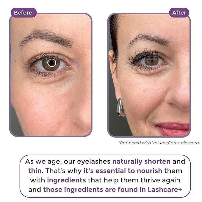 LashCare+ Eyelash Enhancing Serum For Mature Women - Longer, Thicker Lashes in 12 Weeks - For Sensitive Eyes, Natural Growth - Enhancement, Conditioner for Longer-Looking Lashes - 1 Month Supply