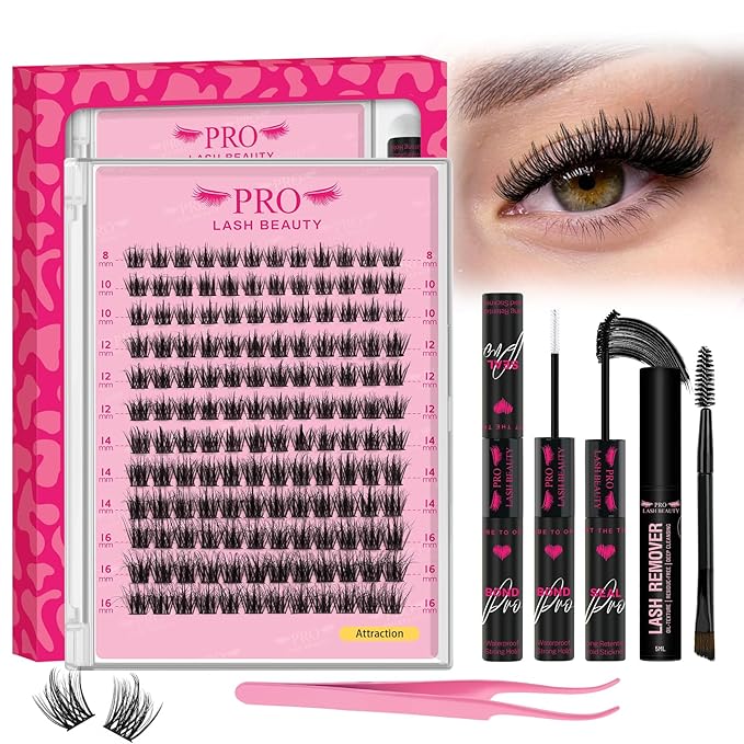 Wispy Lash Clusters Kit Spikes Eyelash Clusters Kit 3D Effect Eyelash Extensions Kit with Remover for Lash Extension, Bond,Seal and Tweezers by PRO