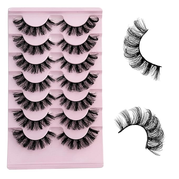 Mink Lashes Fluffy D Curl Russian Strip Lashes Wispy Lash Natural Look NINGLASH 11-17mm 3D False Eyelashes Volume 7 Pairs Short Fake Eyelash Pack