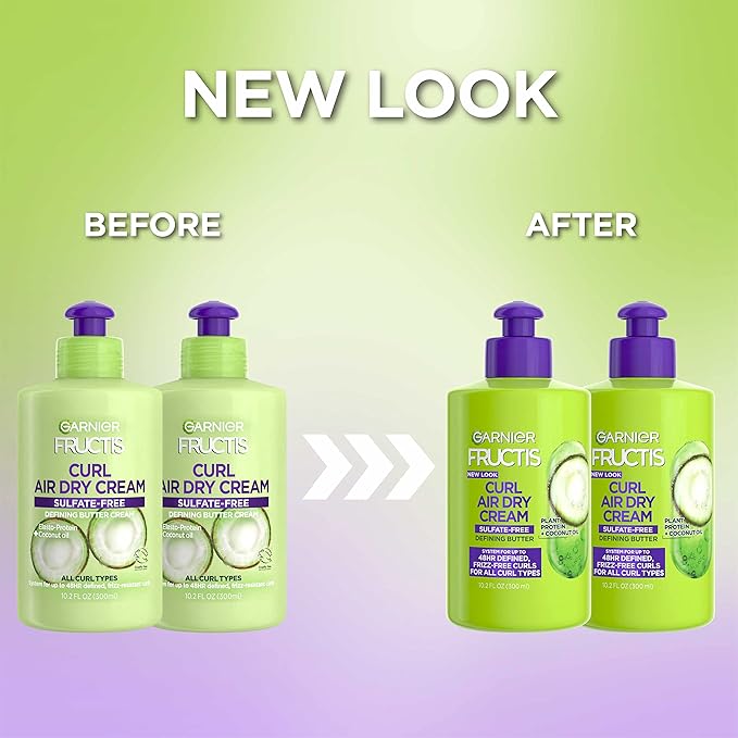 Garnier Fructis Curl Nourish Air Dry Cream, Sulfate Free Defining Butter Leave-in Conditioner, 10.2 Fl Oz, 2 Count (Packaging May Vary)