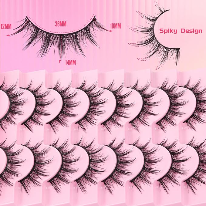 Ahrikiss Lashes Manga Lashes Natural Look Anime False Eyelashes 8 Pairs Faux Mink Lashes Wispy Fake Eyelashes Cosplay Spiky Fake Lashes 10-14mm Soft Strip Lashes (Comic)