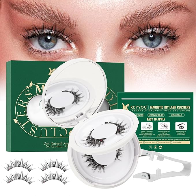 KEYYOU Reusable Magnetic Eyelashes 2 Pair with Applicator No Glue Needed 3D Natural Magnetic Lashes, Easy to Apply & Long Lasting for Daily Use & Events(A05+A05)