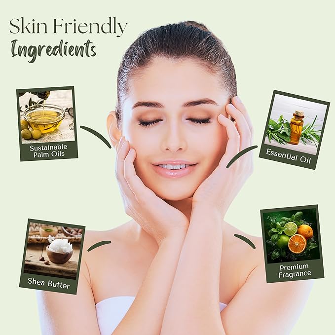Wavertree & London Basil Lime & Mandarin Scented Natural Soap (2 Bars), 7oz Moisturizing French Triple Milled Soap Bars enriched with shea butter - Pure Plant Based Bath & Body Bars for All Skin Types