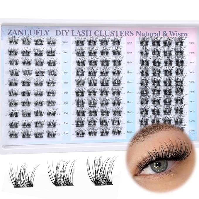 Lash Clusters Natural Eyelash Clusters D-Curly Cluster Lashes zanlufly Wispy Individual Lashes Cluster Eyelash Extension 10 12 14MM DIY Lash Extension