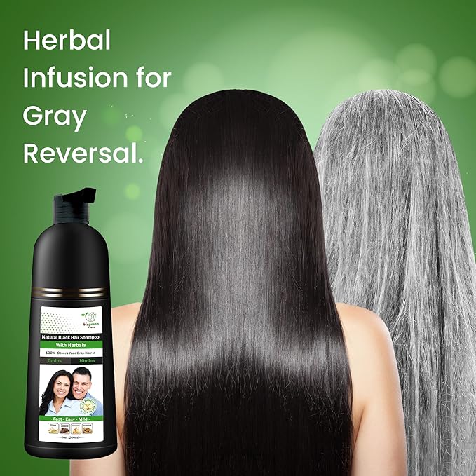 Ammonia-Free & Paraben Free Herbal Hair Shampoo - Hair Dye Shampoo for Women & Men - Natural Color & Herbal Nourishment - No Stain on Skin - Natural Black (200 ml)