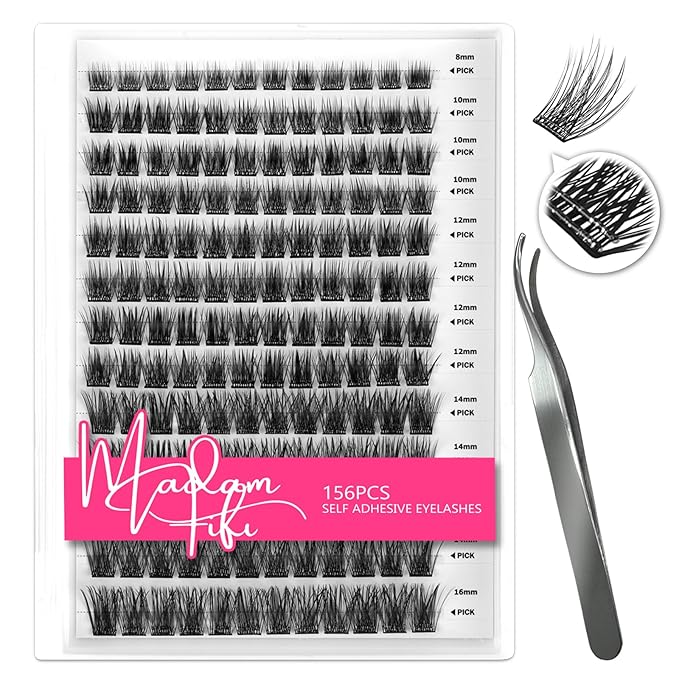 156 PCS Volume Self Adhesive Eyelashes Clusters, Invisible 2-Strip Tape - Longer Lasting, Pre Glued Eyelash Clusters, No Glue Needed Lashes C-Curly Eyelash Clusters with Tweezers