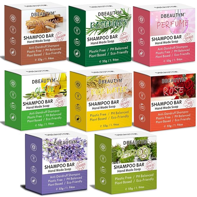8 Pack Shampoo Bar Gift Set,Natural Soap, Solid Dry Damaged Hair With Plant Essence Oil Helps Stop Loss and Promotes Healthy Growth, Travel Size Bulk Set