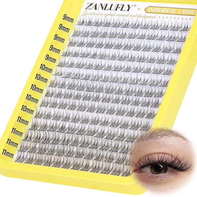 Cluster Lashes Natural Eyelash Clusters CC-Curly Eyelash Extension Wispy Individual Lashes Clusters Clear Band ZANLUFLY DIY Lash Extension (9MM 10MM 11MM,140Pcs)