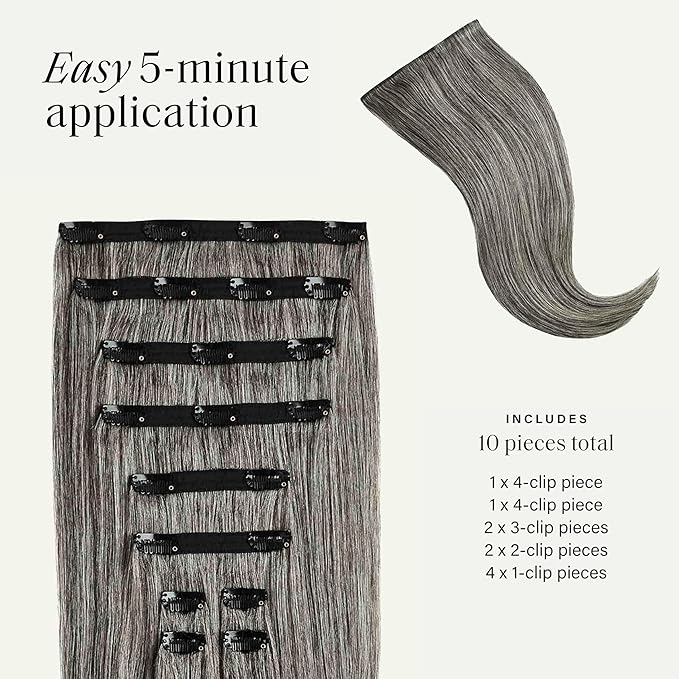 Luxy 100% Remy Human Hair, Classic 160g Clip-In Hair Extensions - 10 Wefts Multi-Dimensional Color for Natural Blending, Adds Volume & Length, Easy Apply & Remove 20" Light Gray Classic