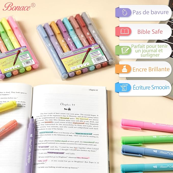 Silver Glitter Highlighters- Chisel Tip, No Bleed, Assorted Colors - 12 Pack Metallic Colors Cute Highlighter Markers, Pastel Bible Highlighters for Journaling and School Supplies for Girls