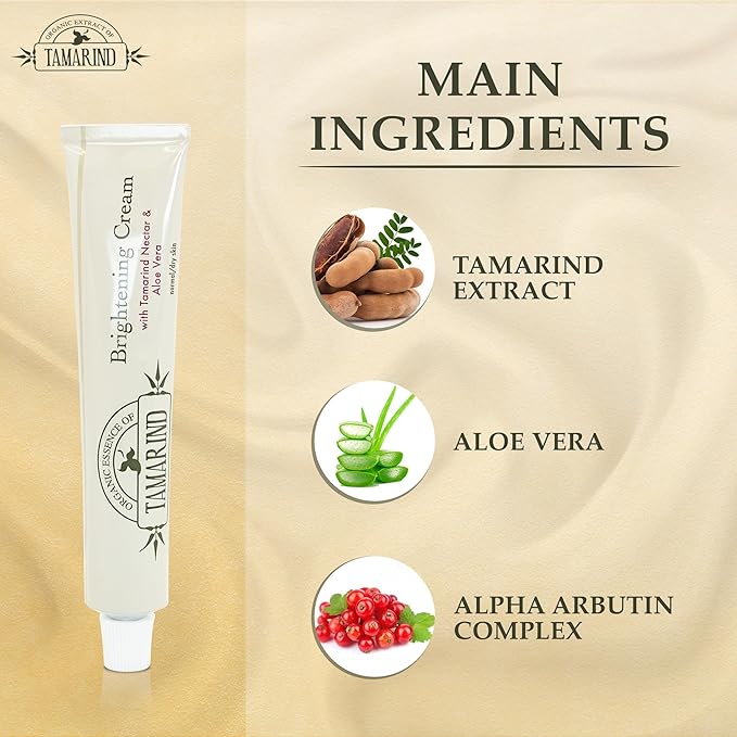 Organic Extract of Tamarind, Skin Brightening Cream - 1.7 fl oz / 50 ml - Dark Spot Cream for Hands, Knuckles, Body, Face, Underarm, Intimate Areas, with Glycering, for Men and Women (Pack of 2)