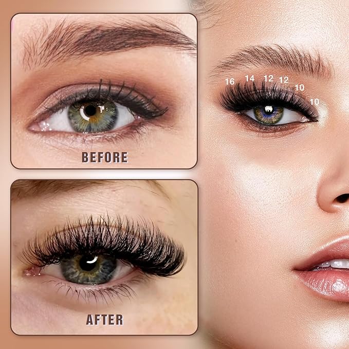 Lash Clusters Kit, DIY Cluster Eyelash Extensions 10‑20mm, 80D, 240pcs Fluffy D Curl Natural Lashes with Bond & Seal,Remover,Tweezers – Fake Cat Eye Individual Clusters