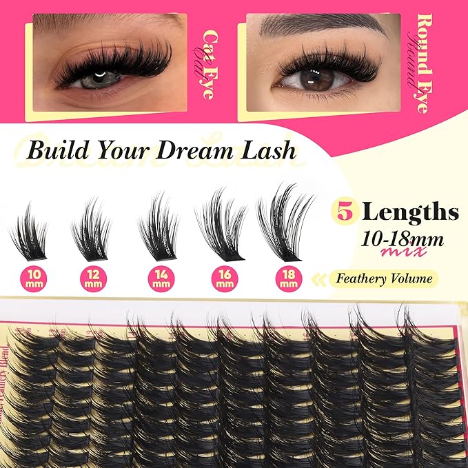 Wispy Lash Clusters with Spikes Manga Lash Clusters 160D Eyelash Clusters 10-18MM Thick Lashes Clusters Fluffy Cluster Eyelash Extensions by FANXITON