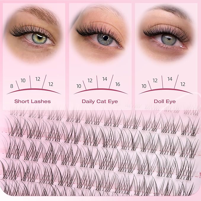 JIMIRE Lash Clusters Wispy Eyelash Clusters Natural Cluster Eyelash Extensions 8-16MM Spiky Lash Extensions Easy to Apply Pestañas Postizas Naturales DIY at Home