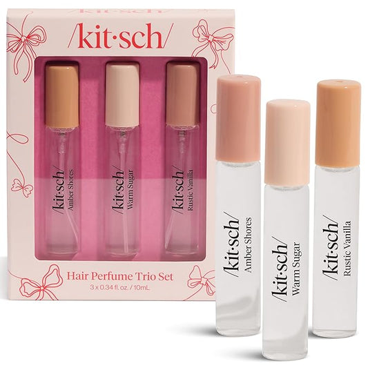 Kitsch Hair Perfume for Women - Trio Set | Clean, Deodorizing & Patented Odor-Eliminating Technology Hair Spray & Body Mist - Freshen Hair, Pillows - Amber Shores, Warm Sugar, Rustic Vanilla, 3x10mL
