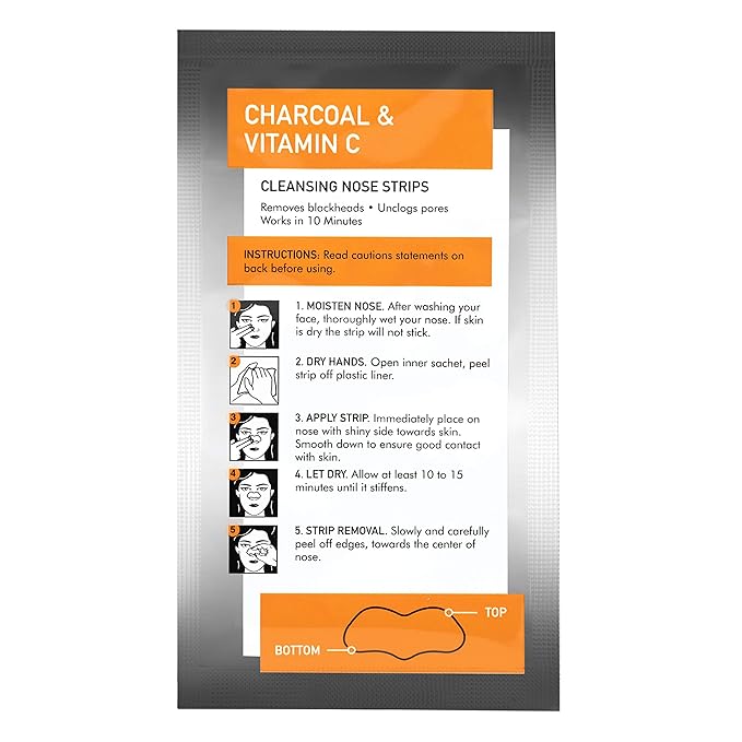 Global Beauty Care Premium 18 Nose Cleansing Strips of Activated Charcoal & Vitamin C Nose Strips For Blackheads Removal Charcoal Blackhead Remover Strips - 18 Ct