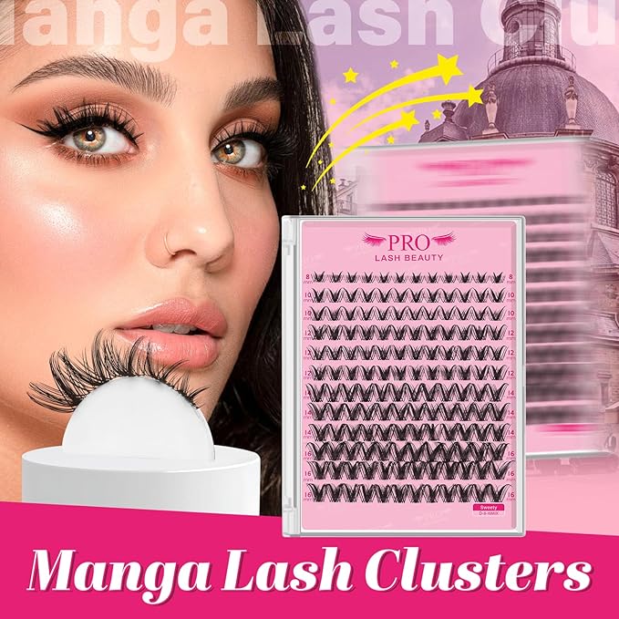 PRO LASHBEAUTY Manga Lash Clusters, Eyelash Clusters 8-18 Mixed Cluster Eyelash Extensions Mixed Lash Extension Reusable Soft & Comfortable (Sweety,8-16mix)