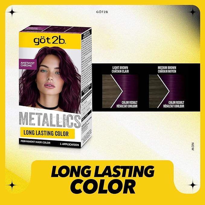 got2b Metallics Permanent Hair Dye, Amethyst Chrome M69, Hair Color for Women & Men, Formulated with Metallic-Shine Booster for Cool, Shimmering Tones, Lasts Up to 30 Washes, 1 Kit (Pack of 2)