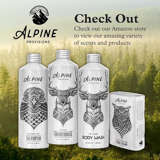 Alpine Provisions Fir & Sage Organic Shampoo for Men Women - Naturally Repair, and Hydrate with Essential Oils, Jojoba, Aloe Vera - Vegan, Sulfate - Plant-Based for Healthier, Softer Hair - 16.9 FL Oz