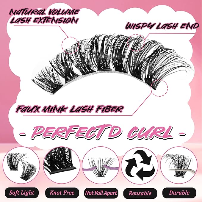 Gmagictobo Lash Clusters Wispy Lash Clusters Kit Volume Cluster Eyelash Extensions 434Pcs Eyelash Clusters DIY Lashes Clusters Lash Bond and Seal Lash Tweezers