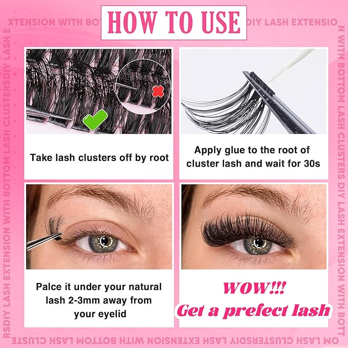 Focipeysa Cluster Eyelash Extensions Fluffy Eyelash Clusters with Bottom Lashes 14-20mm Lash Clusters 315pcs Individual Eyelash DIY Lash Extension for Beginners (60D 80D 100D Mixed)
