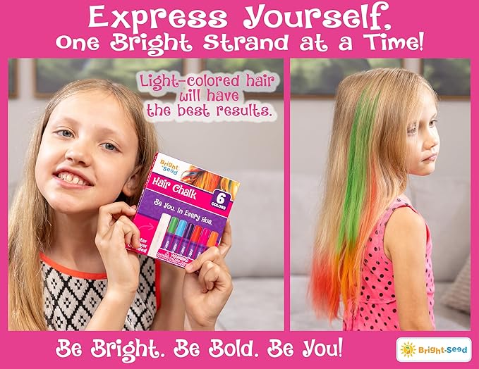 Bright Seed Hair Chalk For Girls Washable, Temporary Hair Color, Paint & Dye for Kids, Makeup Kit of 10 colors, Great Toy & Birthday Gifts for Kids Age (Multicolor 6 Pens)