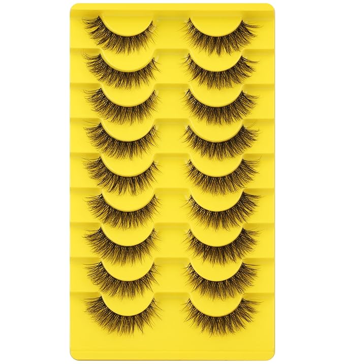 False Eyelashes Russian Strip Lashes D-Curly Wispy Natural Look zanlufly Lashes Like Eyelash Extension Volume Transparent Band Cat Eye Fake Eyelashes Pack