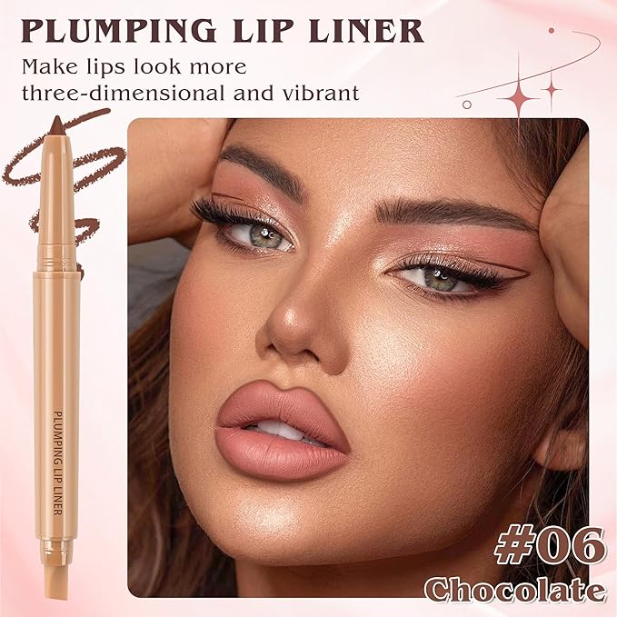 Matte Lip Liner, Plump Lipliner Pencil Crayon，Creamy Matte Finish with Silicone Smudger For Women, High-Pigment Smooth Formula for Sculpting &Contours Lip，Longwear，Lips Makeup，06#Chocolate
