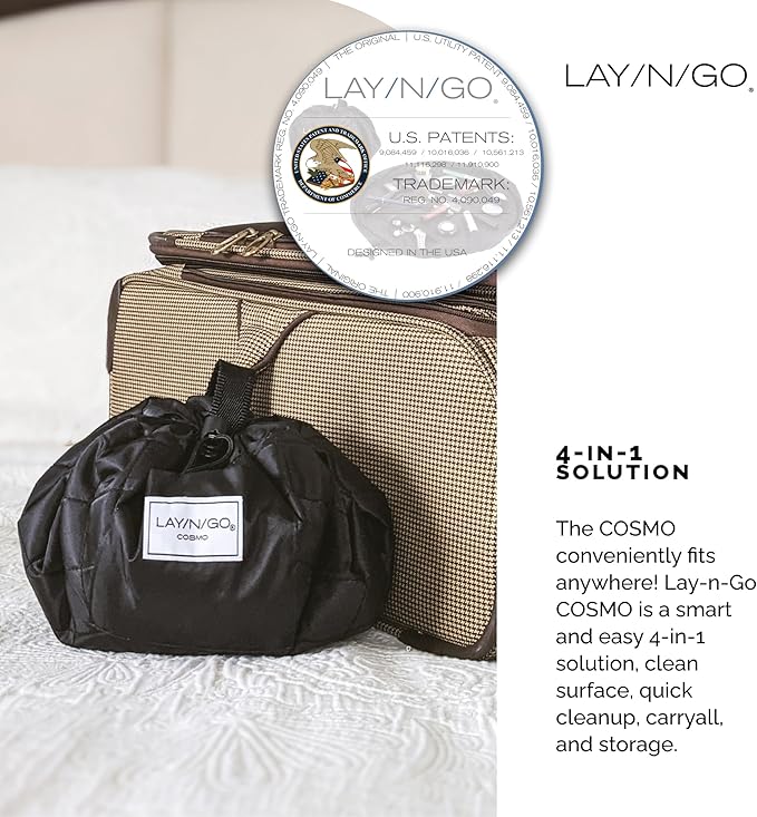 Lay-n-Go Cosmo Drawstring Cosmetic & Makeup Bag Organizer - Portable Drawstring Makeup Bag w/Zipper Pocket, Makeup Loops & More - Durable, Machine Washable Toiletry Bag (20", Blue Snakeskin)