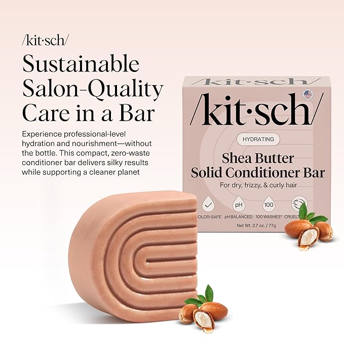 Kitsch Shea Butter Conditioner Bar – Shea Moisture Conditioner for Soft, Hydrated Hair – Solid Hair Conditioner for Hair Care – Paraben, Sulfate & Silicone-Free, Vegan, Made in USA - 2.7 oz