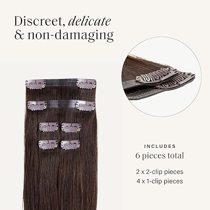 Luxy 100% Remy Human Hair Extensions for Thin Hair Thinning Hair Fill-Ins – 6 Seamless Wefts Multi-Dimensional Color Blend - Natural-Looking Volume & Coverage 50 grams 12" Chocolate Brown Thinning