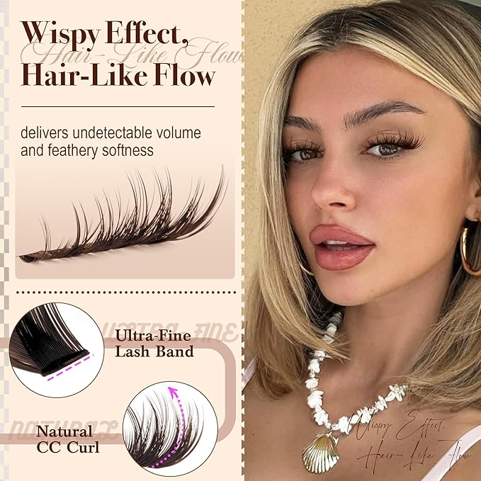 Mavphnee Brown Lash Clusters Wispy Natural Eyelash Extensions Dark Brown Individual Lashes 10-16MM CC-Curly Cluster Lashes Extensions 180Pcs Hybrid Eyelash Clusters DIY Lash Pack