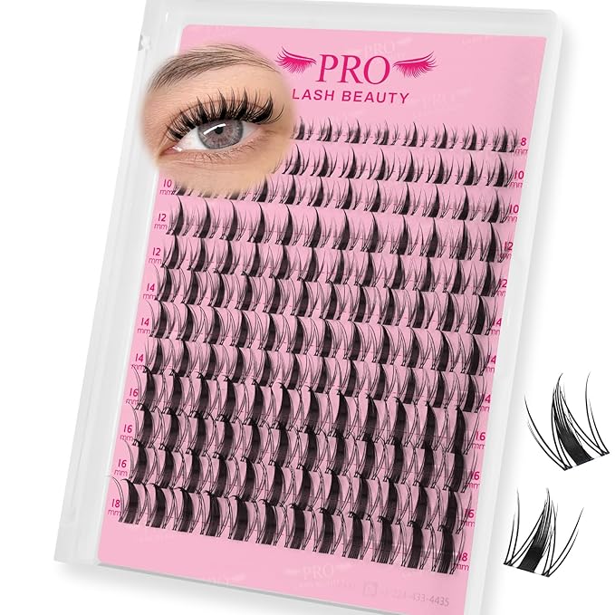 PRO LASHBEAUTY Manga Lash Clusters Cluster Eyelash Extensions Natural Lash Extensions DIY Individual Lashes Clusters Wateproof Natural Look Lashes Clusters with Invisible Band (Fairy, 8-18mix)