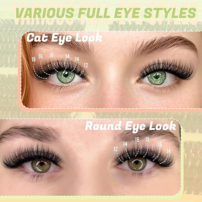 Ruairie Lash Clusters Eyelash Extensions 464pcs Volume Eyelash Clusters 50D/60D/70D/80D/100D/120D Thick Individual Lashes Extension 12-18MM D Curly Cluster Lashes Wispy