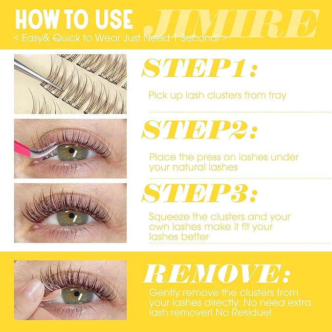 JIMIRE Brown Self-Adhesive Eyelashes Press on Lashes Clusters, Natural Look Pre-Glued Lash Clusters No Glue Needed Wispy 10-12MM Individual Lashes Brown Cluster Eyelash Extensions