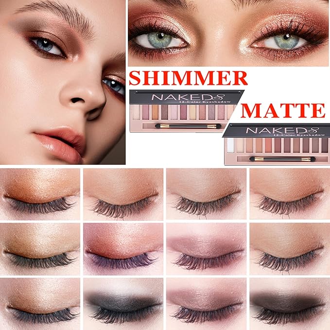 12 Colors Makeup Naked Eyeshadow Palette,Nude Matte Shimmer Eyeshadow Palette,Natural Glitter Pigment Eye Shadow Pallete Set Smokey Eye Professional Beauty Makeup Kit(Pearl+Matte)