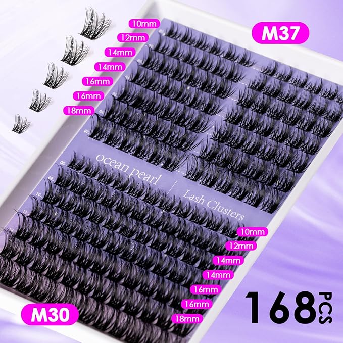 Ocean Pearl Lash Clusters Kit 168pcs,Eyelashes,spike-effect cluster lashes,10-18mm manga/anime-inspired lashes clusters,DIY Cluster Eyelash Extensions kit with lash bond+seal+remover+tweezers-M37+M30