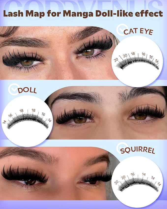 Manga Lashes Clusters with Spikes Messy Wispy Volume Eyelash Clusters Kit Fairy D Curl Cluster Eyelash Extensions Kit Waterproof Fluffy Anime DIY Individual Lash Cluster Extension (14-20mm)