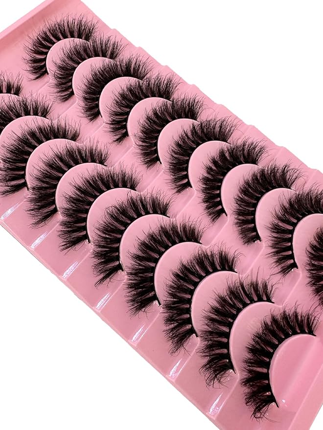 HBZGTLAD New 10 Pairs 3D Mink Lashes False Eyelashes Handmade Wispy Fluffy Long Lashes Natural Eye Makeup Tools Eye Lashes (F60)