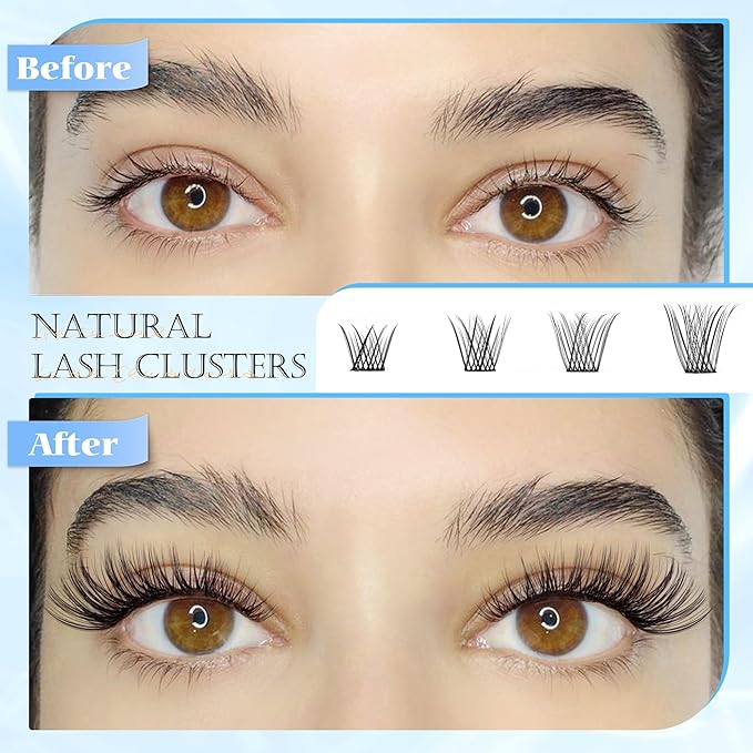 Natural Eyelash Clusters Wispy Lashes Clusters C Curvature 110 pcs Cluster Eyelash Extensions DIY 3D Individual Lashes with Soft Lash Band, 10-16 mm Mix