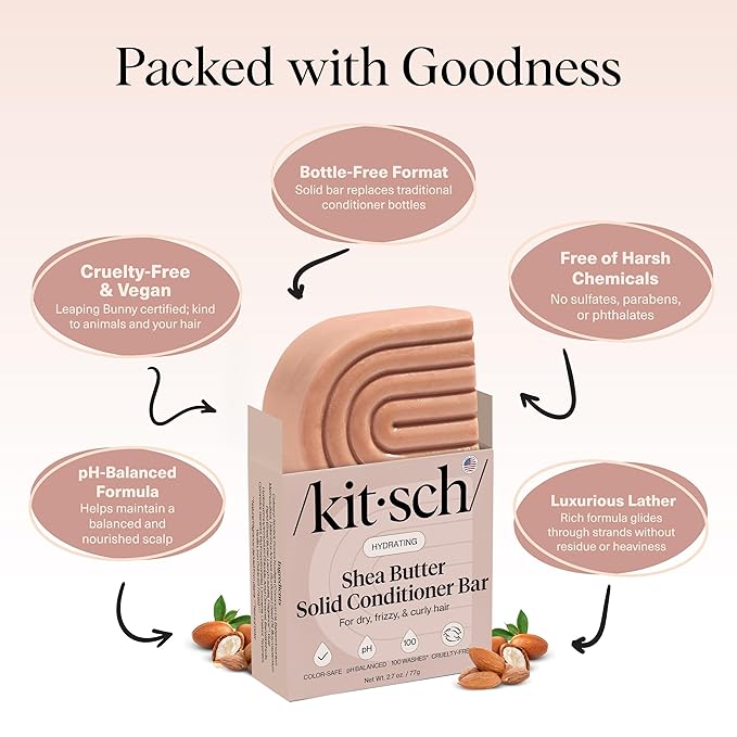 Kitsch Shea Butter Conditioner Bar – Shea Moisture Conditioner for Soft, Hydrated Hair – Solid Hair Conditioner for Hair Care – Paraben, Sulfate & Silicone-Free, Vegan, Made in USA - 2.7 oz