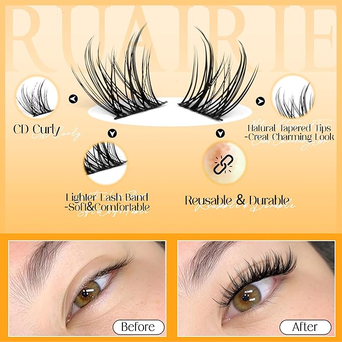 Manga Lash Clusters Kit Natural Eyelash Clusters Kit Wispy Lash Extensions 180pcs Spiky Cluster Eyelash Extensions C Curly 11-13mm Eyelash Extension Kit with Bond, Seal and Tweezers by Ruairie