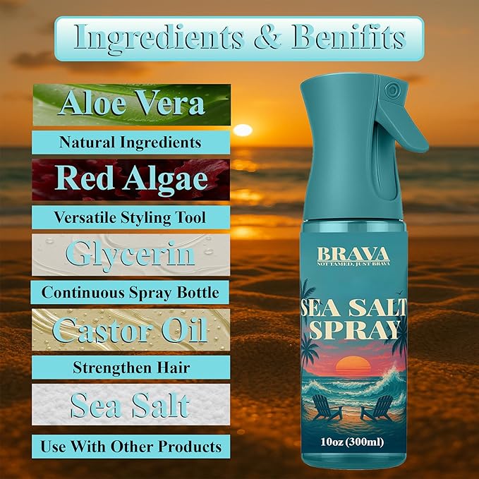 BRAVA Sea Salt Spray for Men -Natural Hair Texturizing - Adds Effortless Beachy Waves and Texture for Casual Finish - Great Christmas Gift for Men Idea 10 OZ