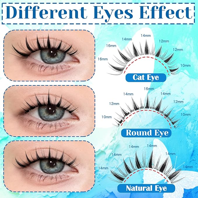 Lash Clusters Fairy Eyelash Clusters D Curl Manga Cluster Lashes 10-16mm Natural Spiky DIY Lash Extensions 120pcs Anime Cluster Eyelash Extensions at Home (Airy)