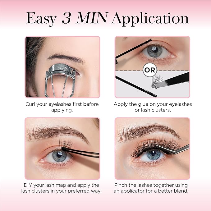 Cluster Lashes Wispy Lash Clusters Soft D+ Curl Eyelash Clusters Russian Lashes Clusters DIY Eyelash Extensions at Home,Thin Bank MIX (705)